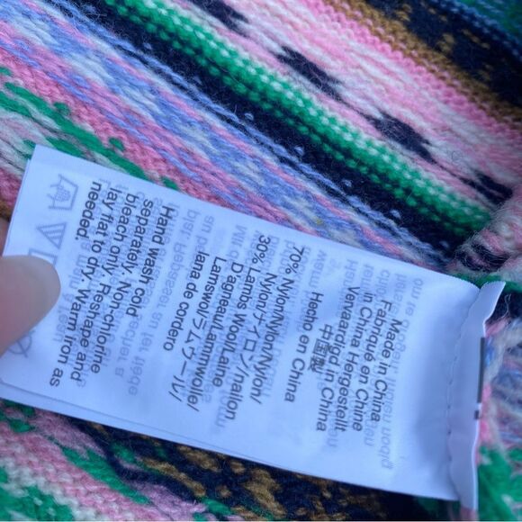 J. Crew Mock Neck Fair Isle Sweater M Medium Pink Navy Blue Green Brown - Picture 4 of 6